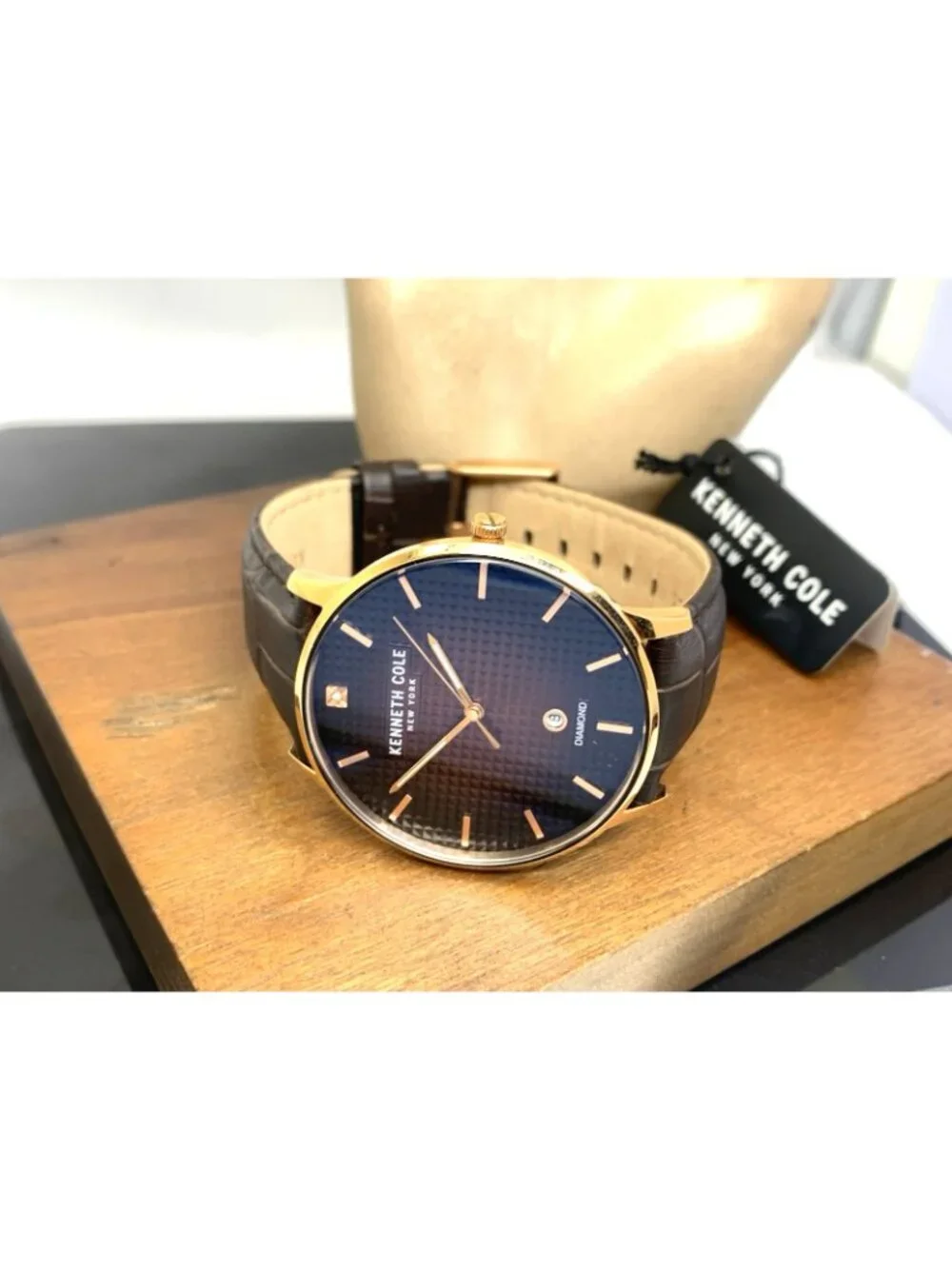 Kenneth Cole Men's Watch Brown Dial Rose Gold Tone Case Leather Strap 42mm
